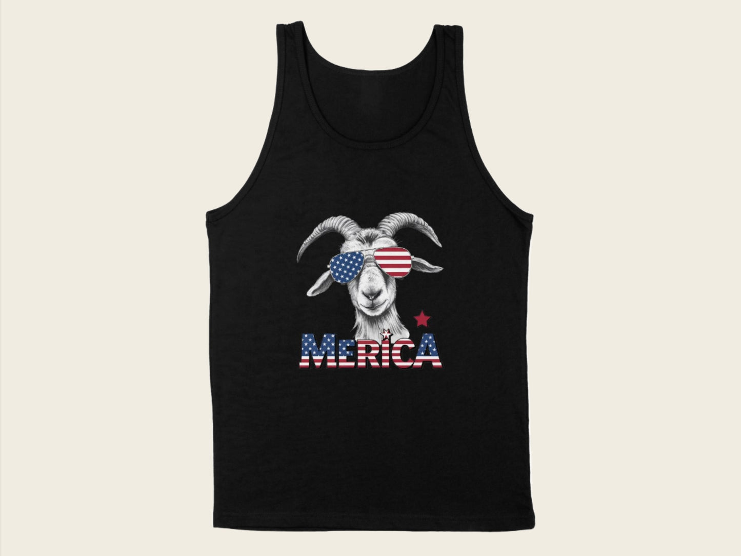 T-Shirt Adult Tank Top / S / Black Patriotic Goat With Sunglasses Shirt