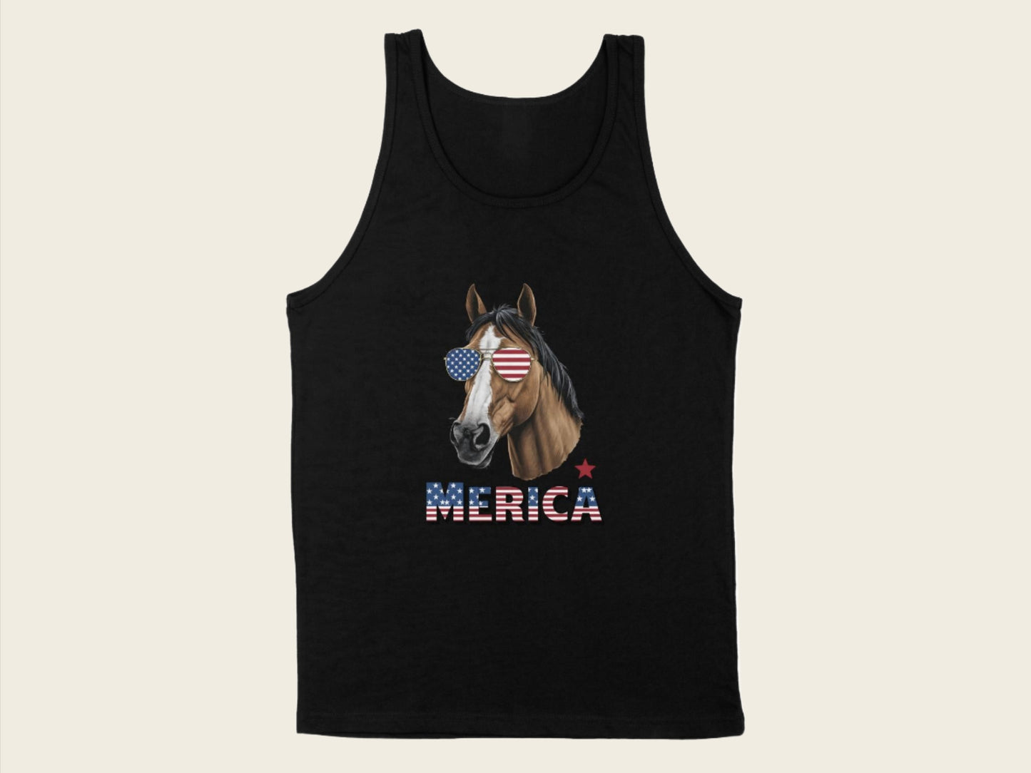 T-Shirt Adult Tank Top / S / Black Patriotic Horse with Sunglasses Shirt