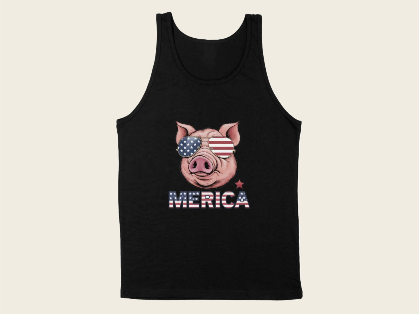 T-Shirt Adult Tank Top / S / Black Patriotic Pig with with Sunglasses Shirt