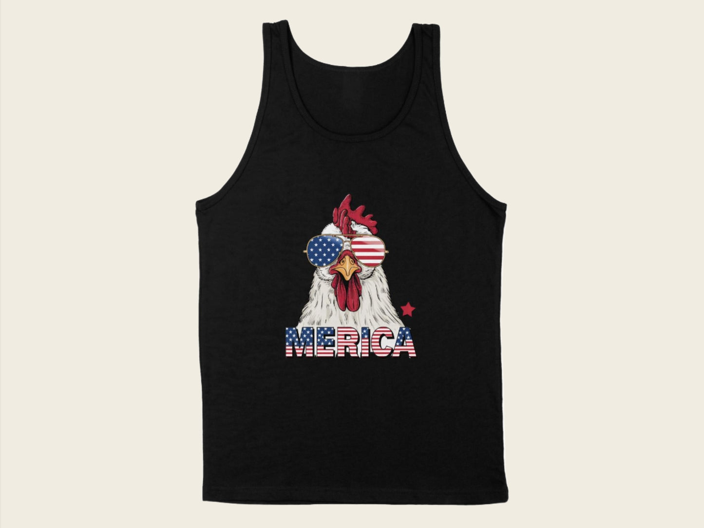 T-Shirt Adult Tank Top / S / Black Patriotic Rooster with Sunglasses Shirt