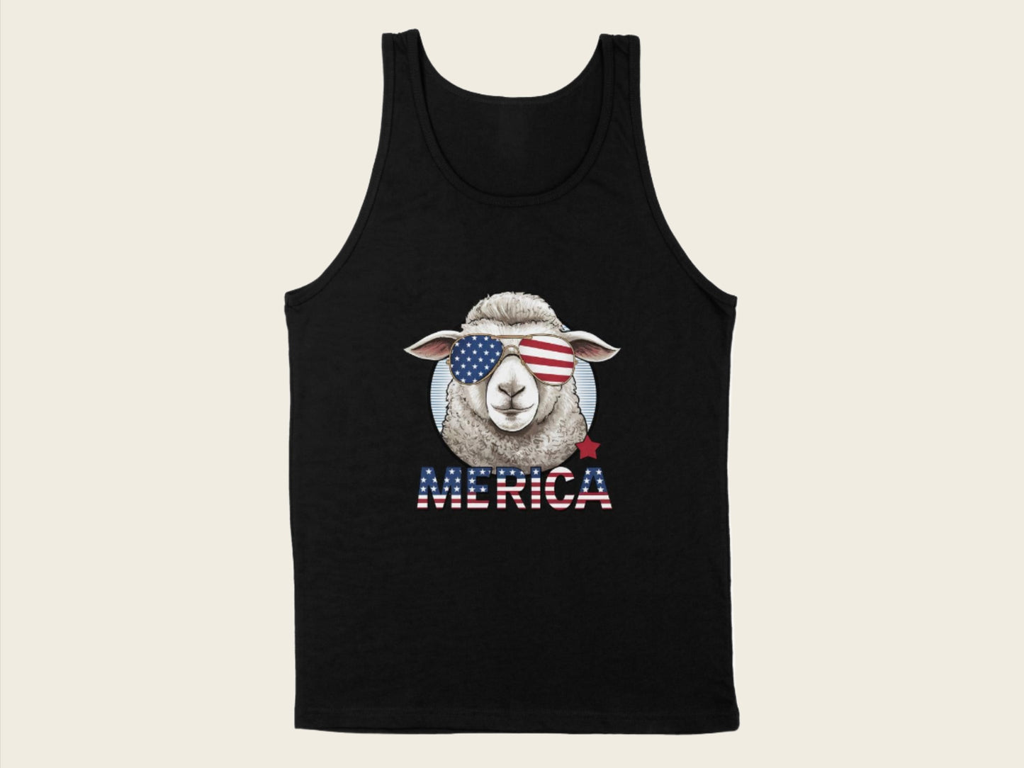 T-Shirt Adult Tank Top / S / Black Patriotic Sheep with Sunglasses Shirt