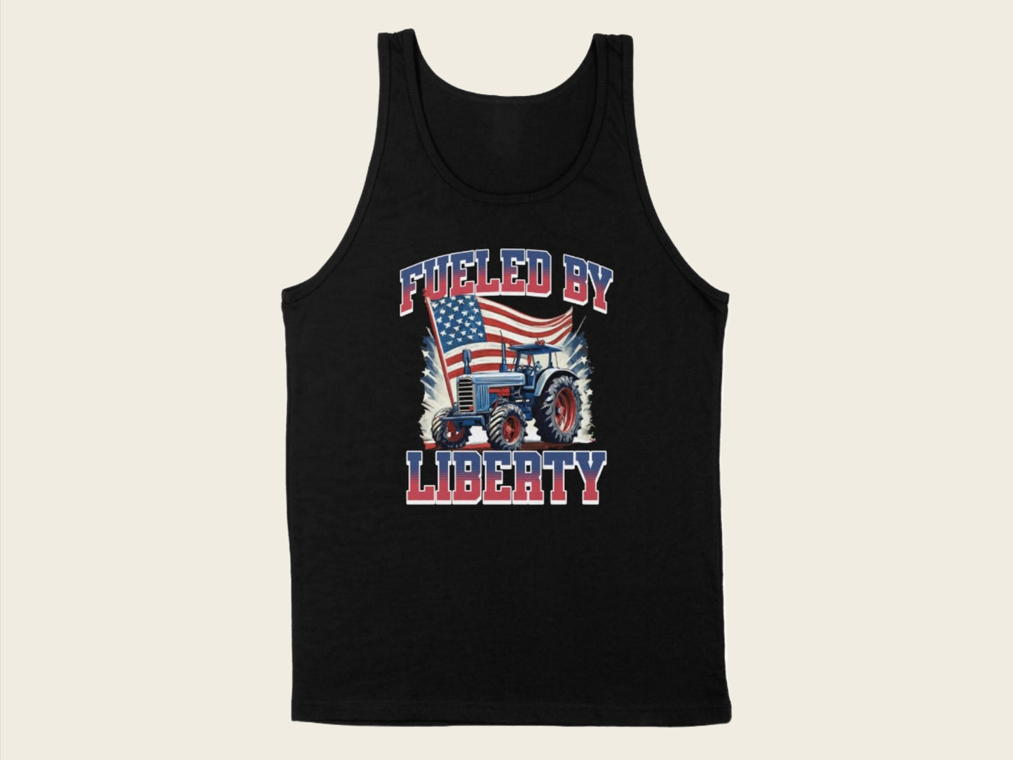 T-Shirt Adult Tank Top / S / Black Patriotic Tractor with American Flag Shirt