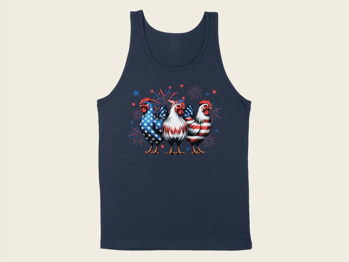 T-Shirt Adult Tank Top / S / Navy Patriotic American Chickens Shirt