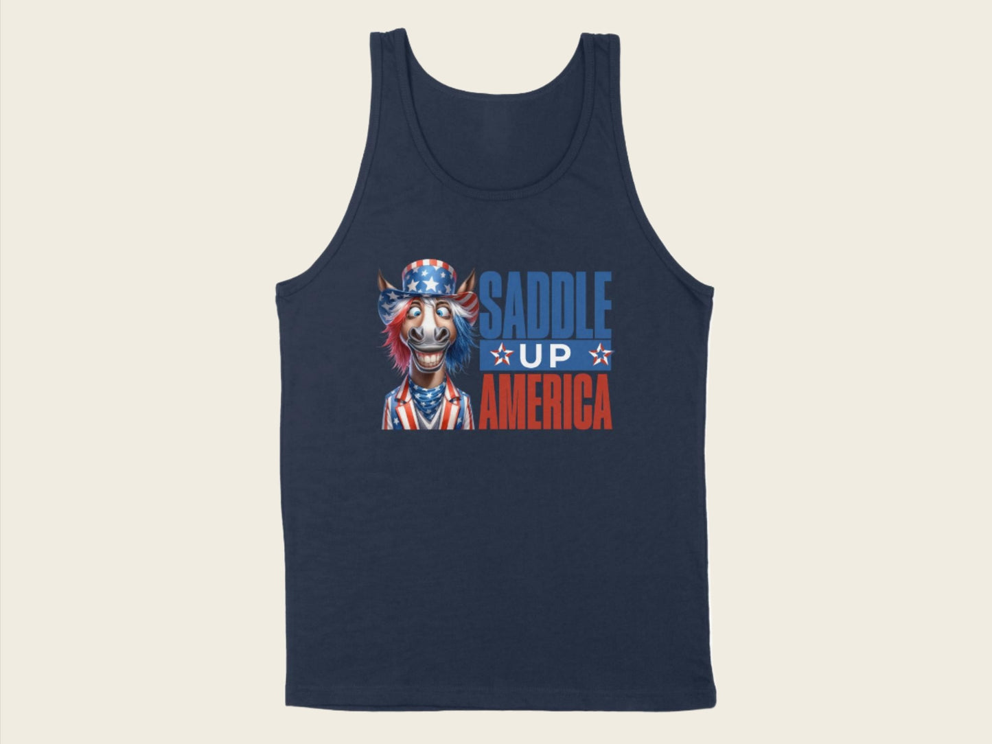 T-Shirt Adult Tank Top / S / Navy Patriotic Donkey Saddle Up America Shirt