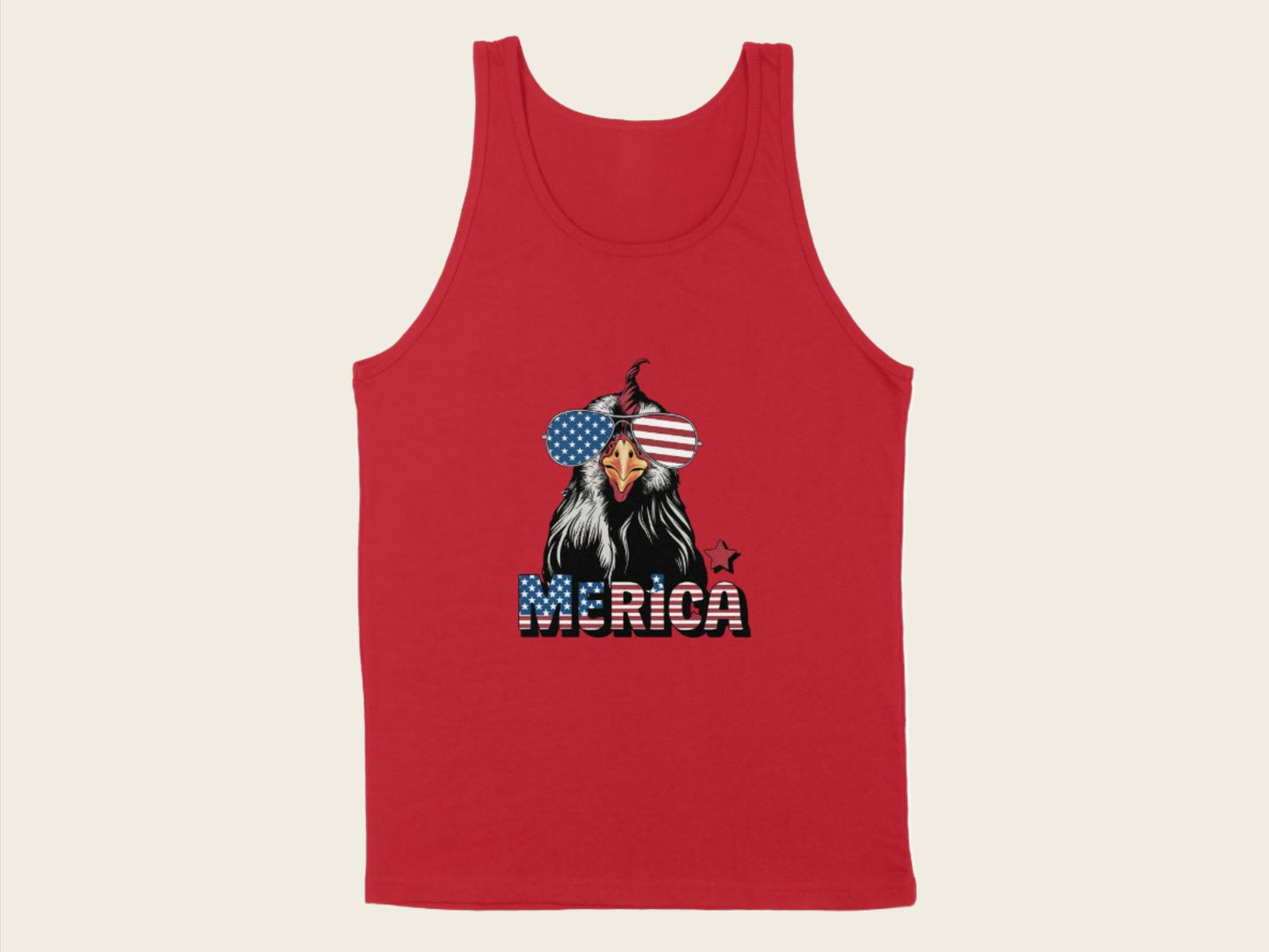 T-Shirt Adult Tank Top / S / Red Patriotic Chicken with Sunglasses Shirt