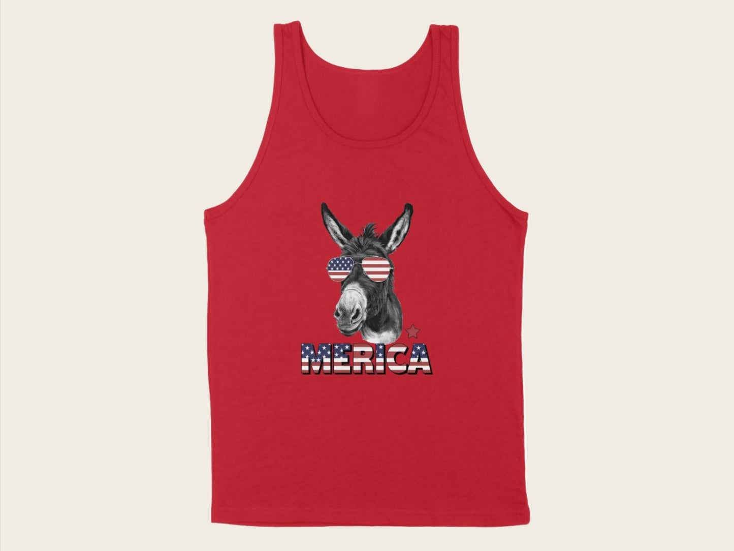 T-Shirt Adult Tank Top / S / Red Patriotic Donkey with Sunglasses Shirt