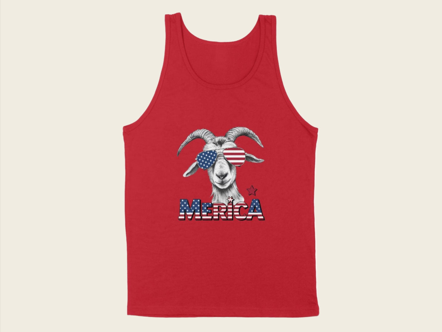 T-Shirt Adult Tank Top / S / Red Patriotic Goat With Sunglasses Shirt