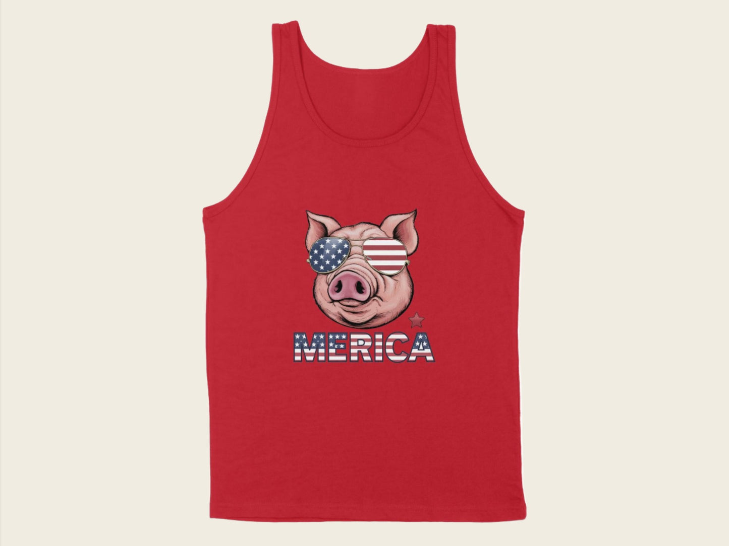 T-Shirt Adult Tank Top / S / Red Patriotic Pig with with Sunglasses Shirt