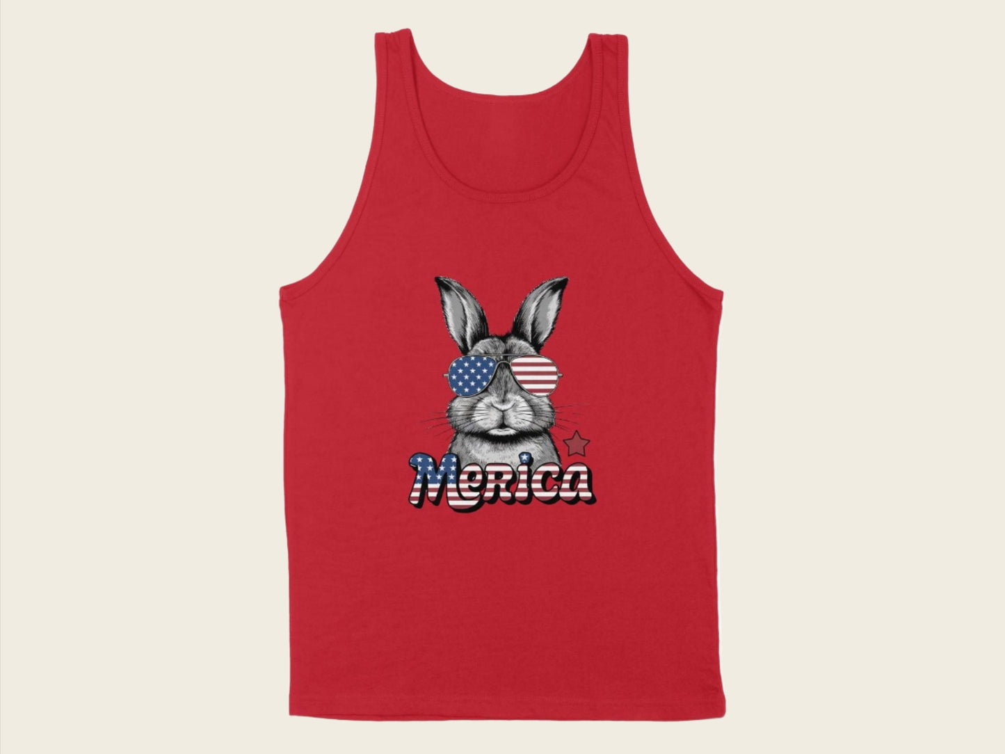 T-Shirt Adult Tank Top / S / Red Patriotic Rabbit With Sunglasses Shirt