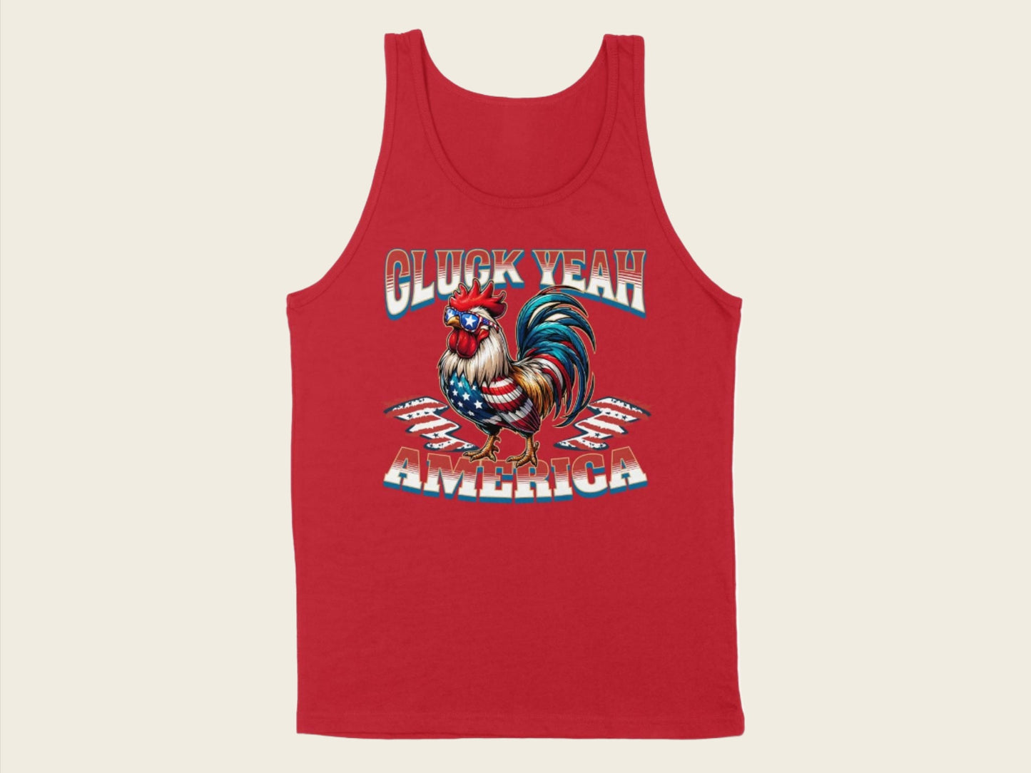 T-Shirt Adult Tank Top / S / Red Patriotic Rooster and Stars Cluck Yeah Shirt