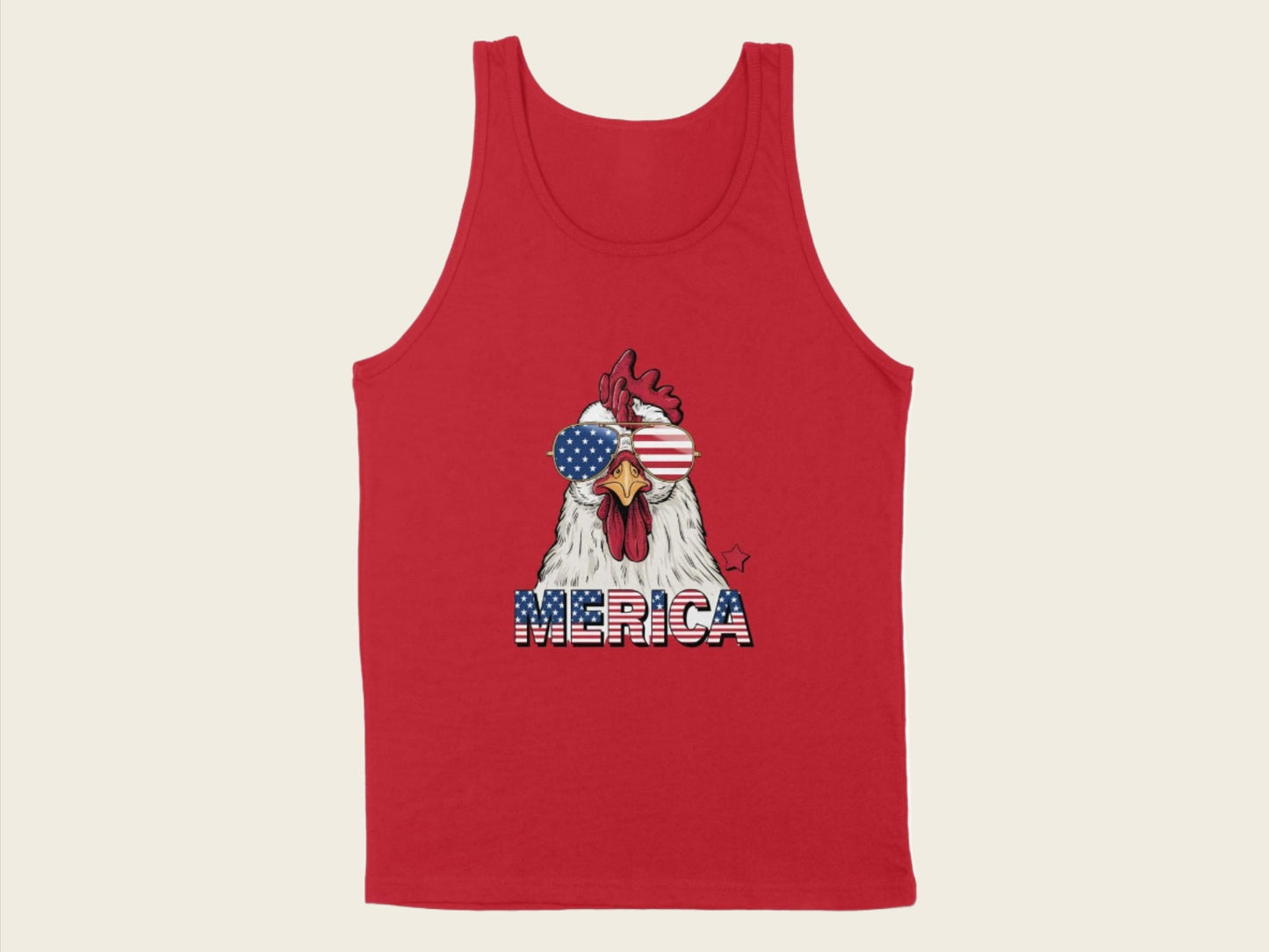 T-Shirt Adult Tank Top / S / Red Patriotic Rooster with Sunglasses Shirt