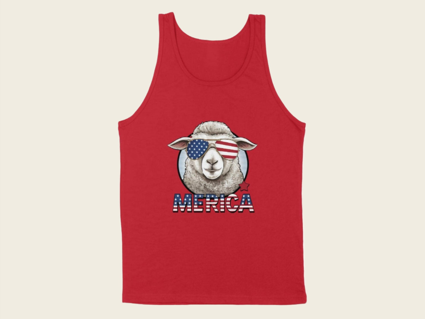 T-Shirt Adult Tank Top / S / Red Patriotic Sheep with Sunglasses Shirt