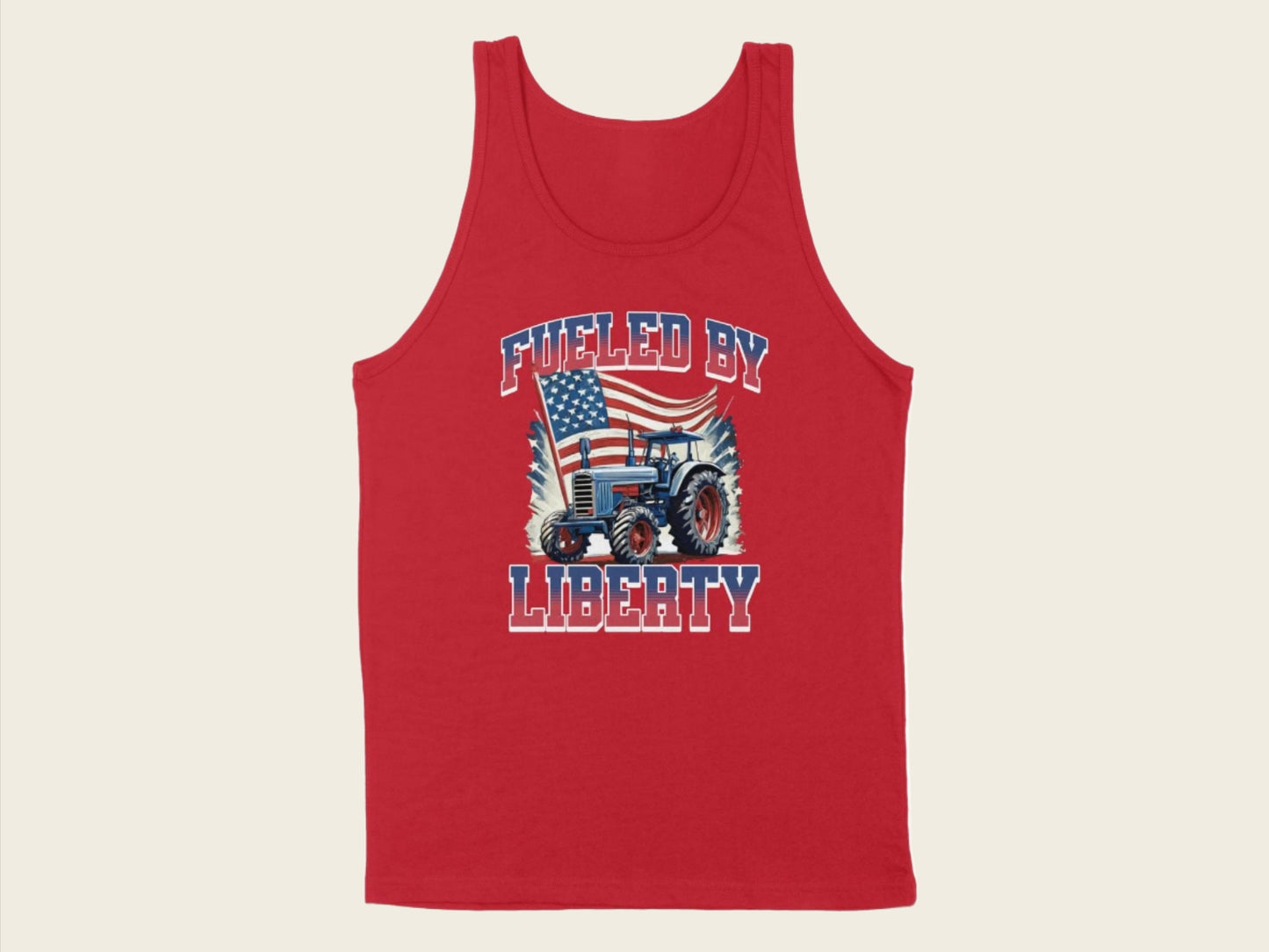 T-Shirt Adult Tank Top / S / Red Patriotic Tractor with American Flag Shirt