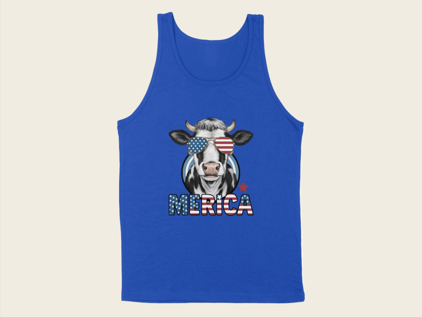 T-Shirt Adult Tank Top / S / True Royal Patriotic Cow with Sunglasses Shirt