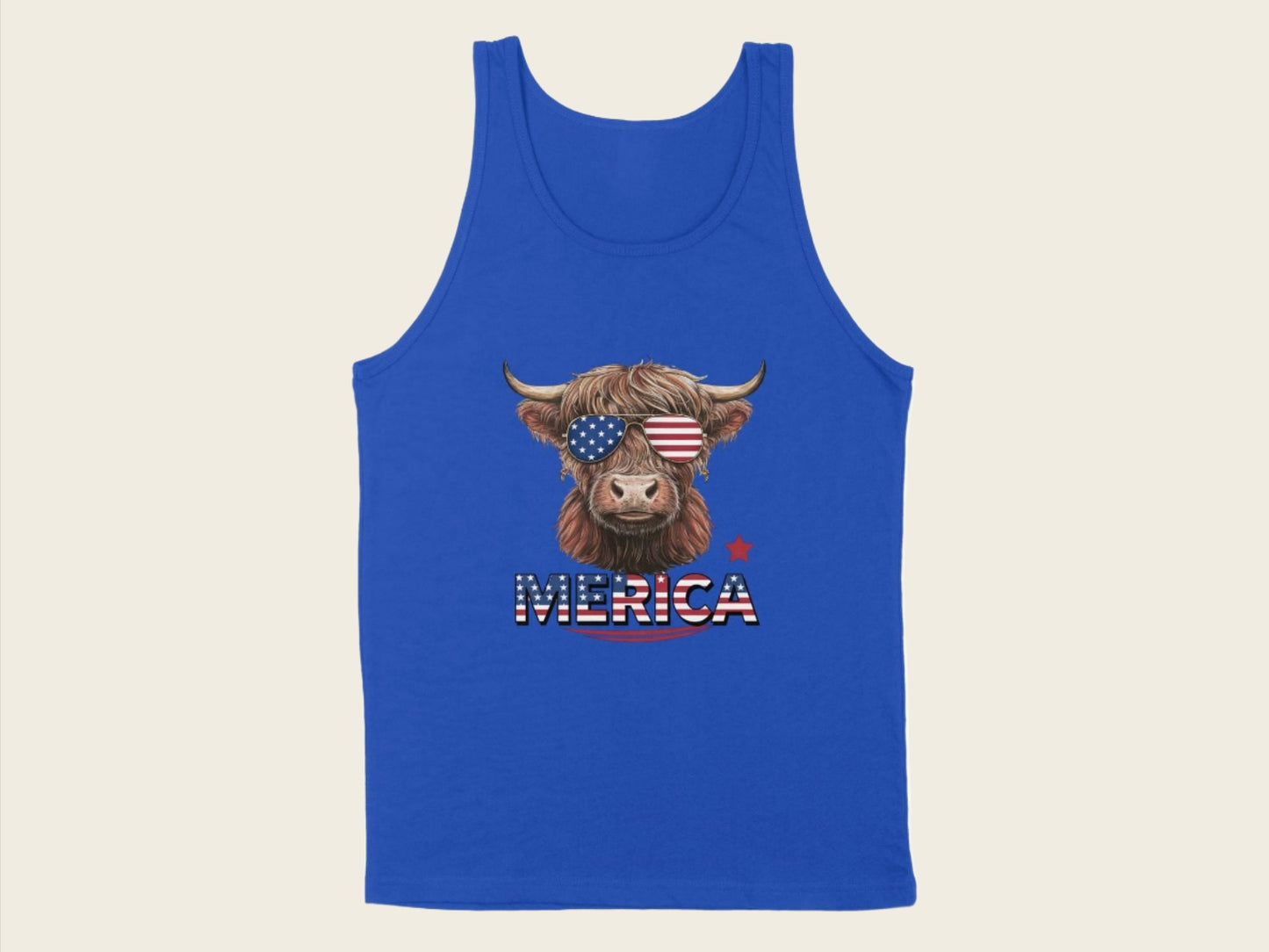 T-Shirt Adult Tank Top / S / True Royal Patriotic Highland Cow with Sunglasses Shirt