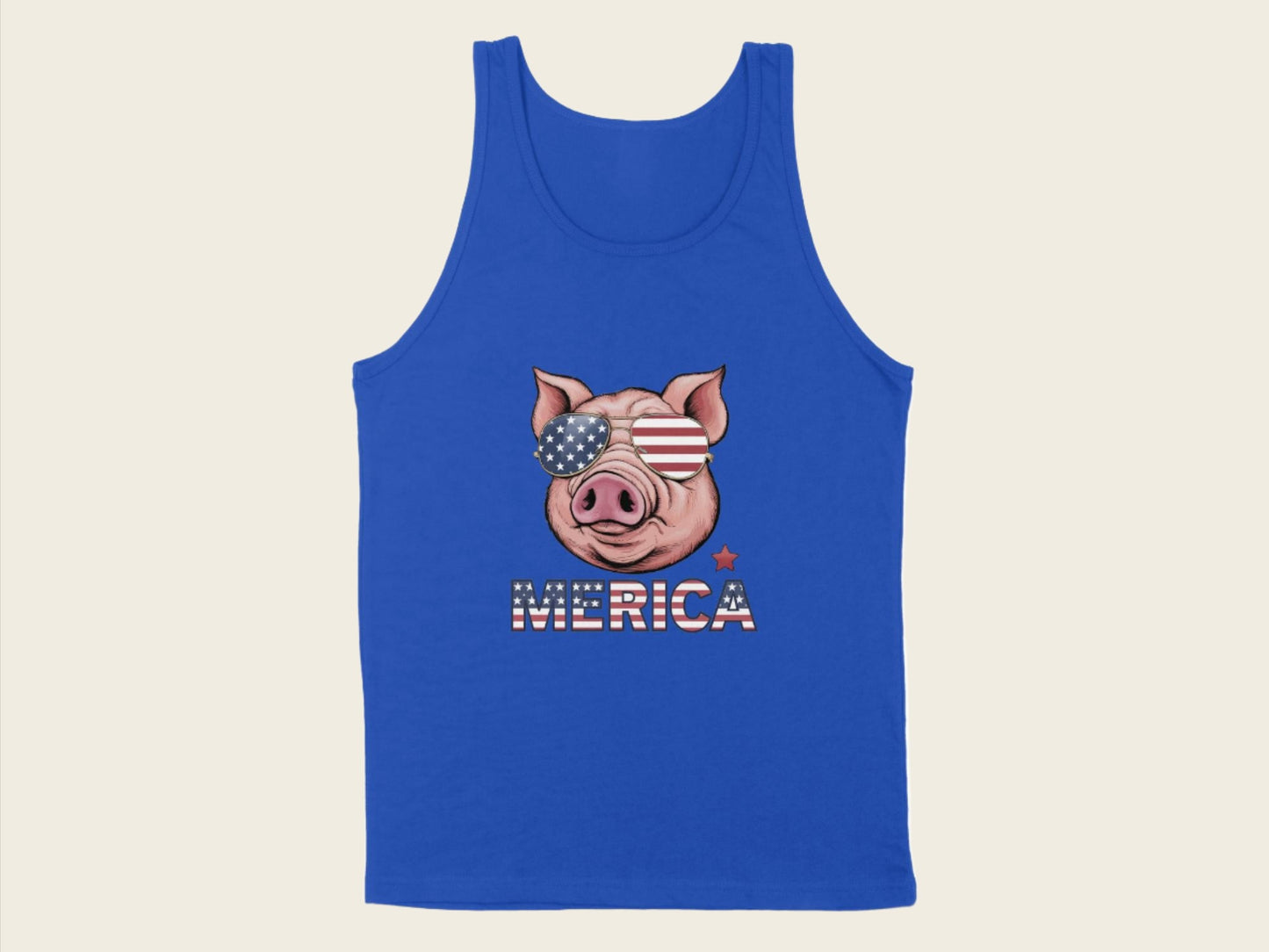 T-Shirt Adult Tank Top / S / True Royal Patriotic Pig with with Sunglasses Shirt