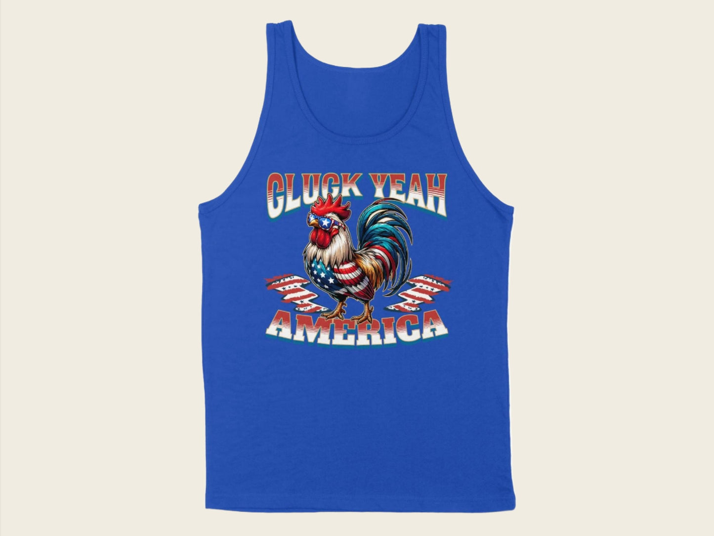 T-Shirt Adult Tank Top / S / True Royal Patriotic Rooster and Stars Cluck Yeah Shirt