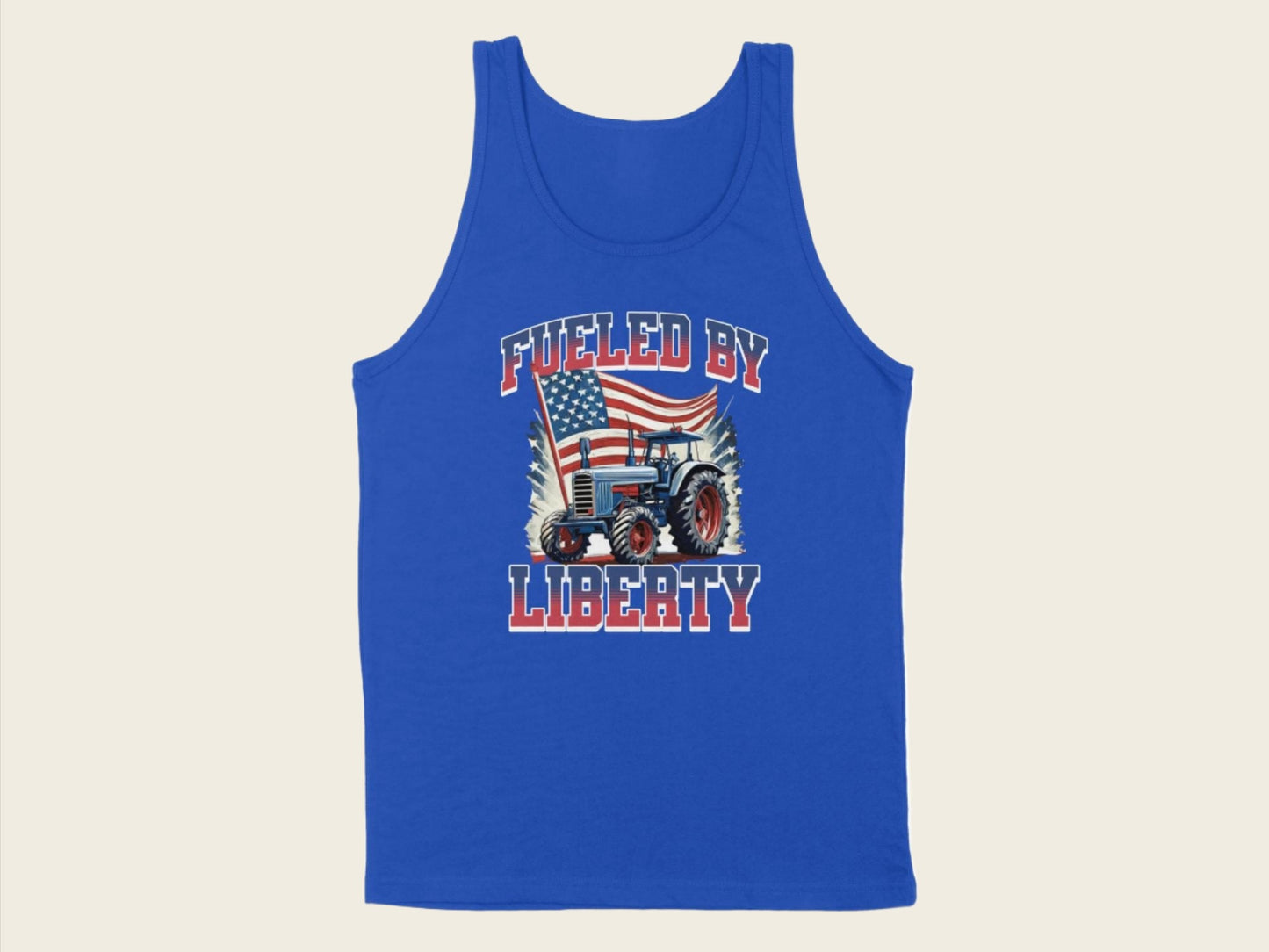 T-Shirt Adult Tank Top / S / True Royal Patriotic Tractor with American Flag Shirt