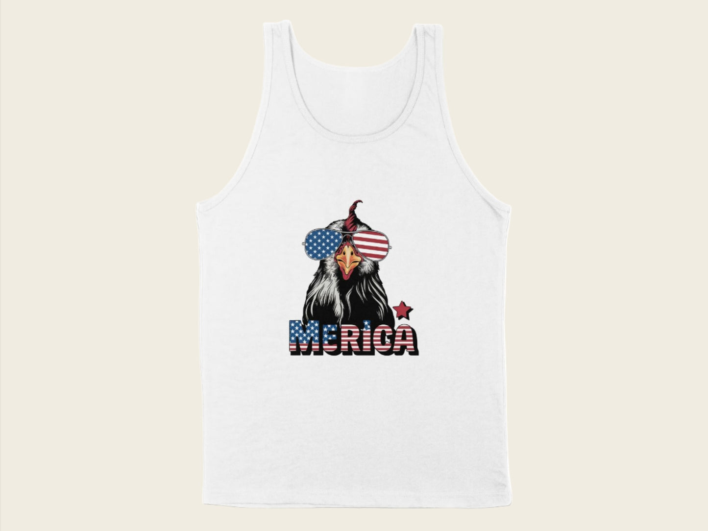 T-Shirt Adult Tank Top / S / White Patriotic Chicken with Sunglasses Shirt