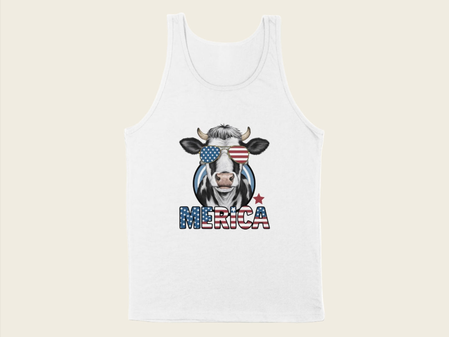 T-Shirt Adult Tank Top / S / White Patriotic Cow with Sunglasses Shirt