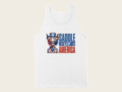 T-Shirt Adult Tank Top / S / White Patriotic Donkey Saddle Up America Shirt