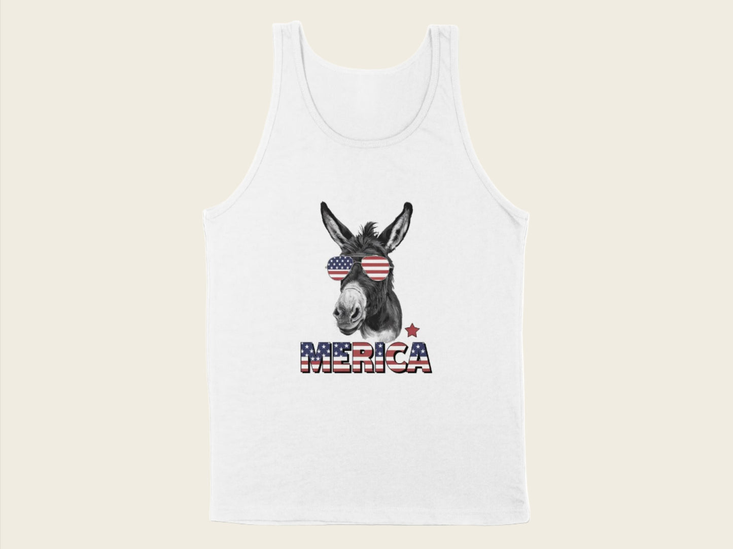 T-Shirt Adult Tank Top / S / White Patriotic Donkey with Sunglasses Shirt