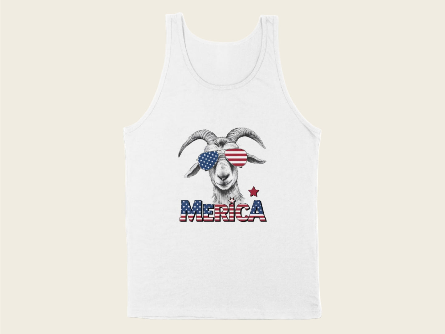 T-Shirt Adult Tank Top / S / White Patriotic Goat With Sunglasses Shirt