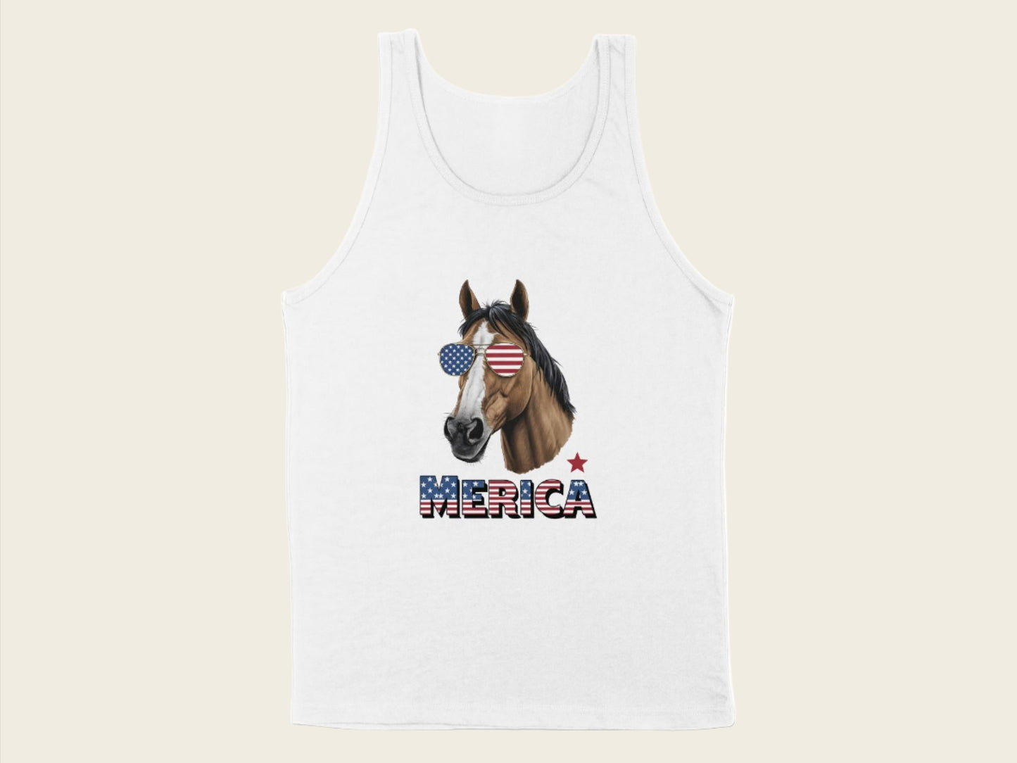 T-Shirt Adult Tank Top / S / White Patriotic Horse with Sunglasses Shirt