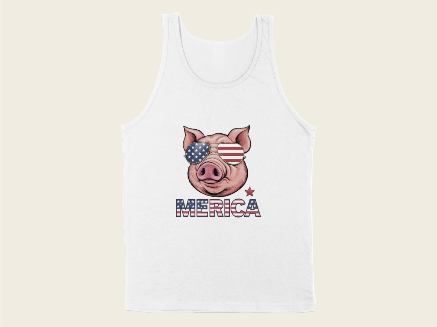 T-Shirt Adult Tank Top / S / White Patriotic Pig with with Sunglasses Shirt