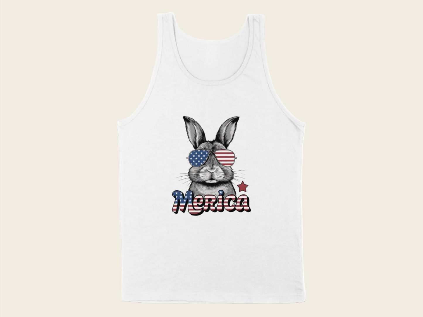 T-Shirt Adult Tank Top / S / White Patriotic Rabbit With Sunglasses Shirt