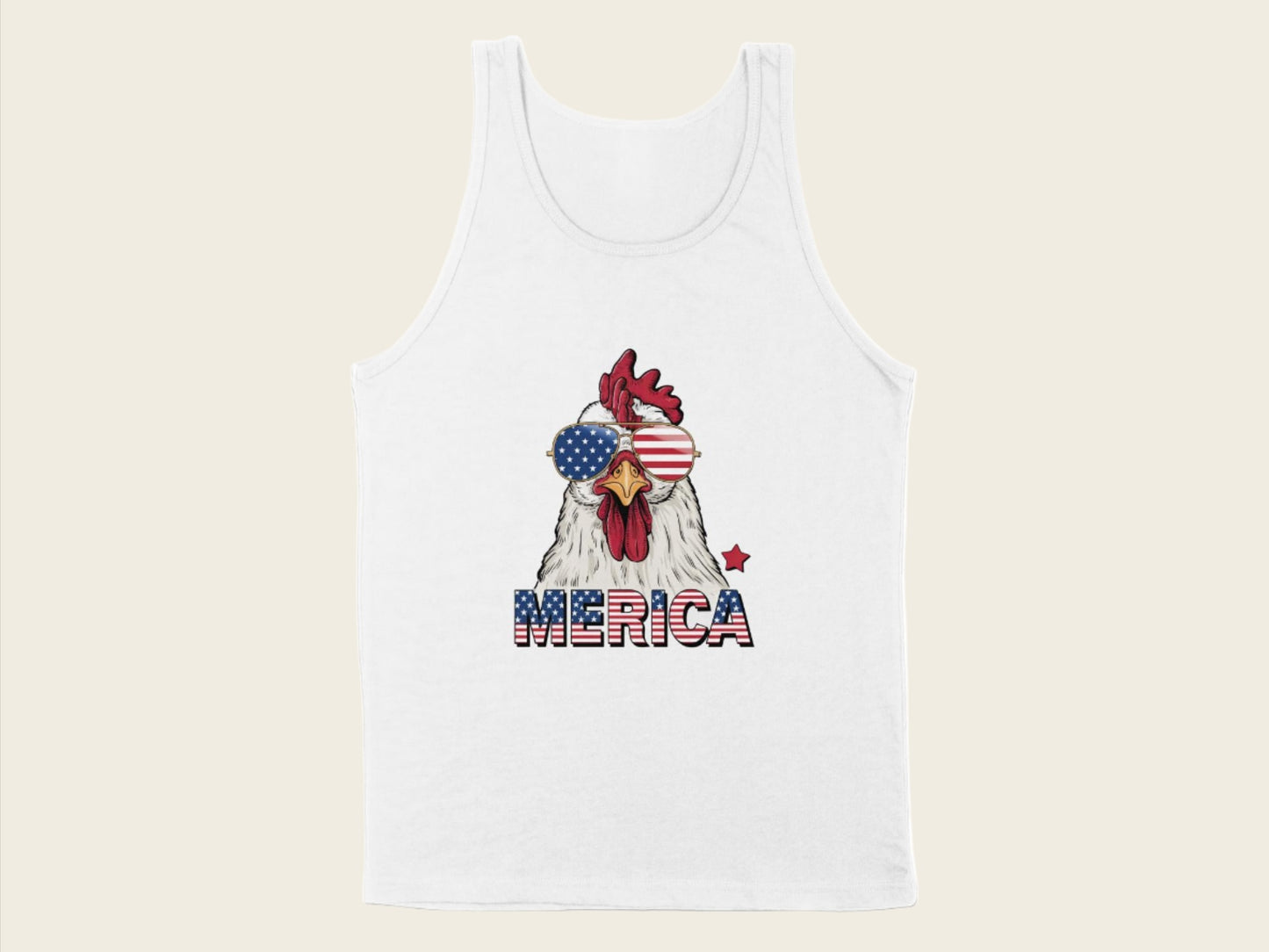 T-Shirt Adult Tank Top / S / White Patriotic Rooster with Sunglasses Shirt