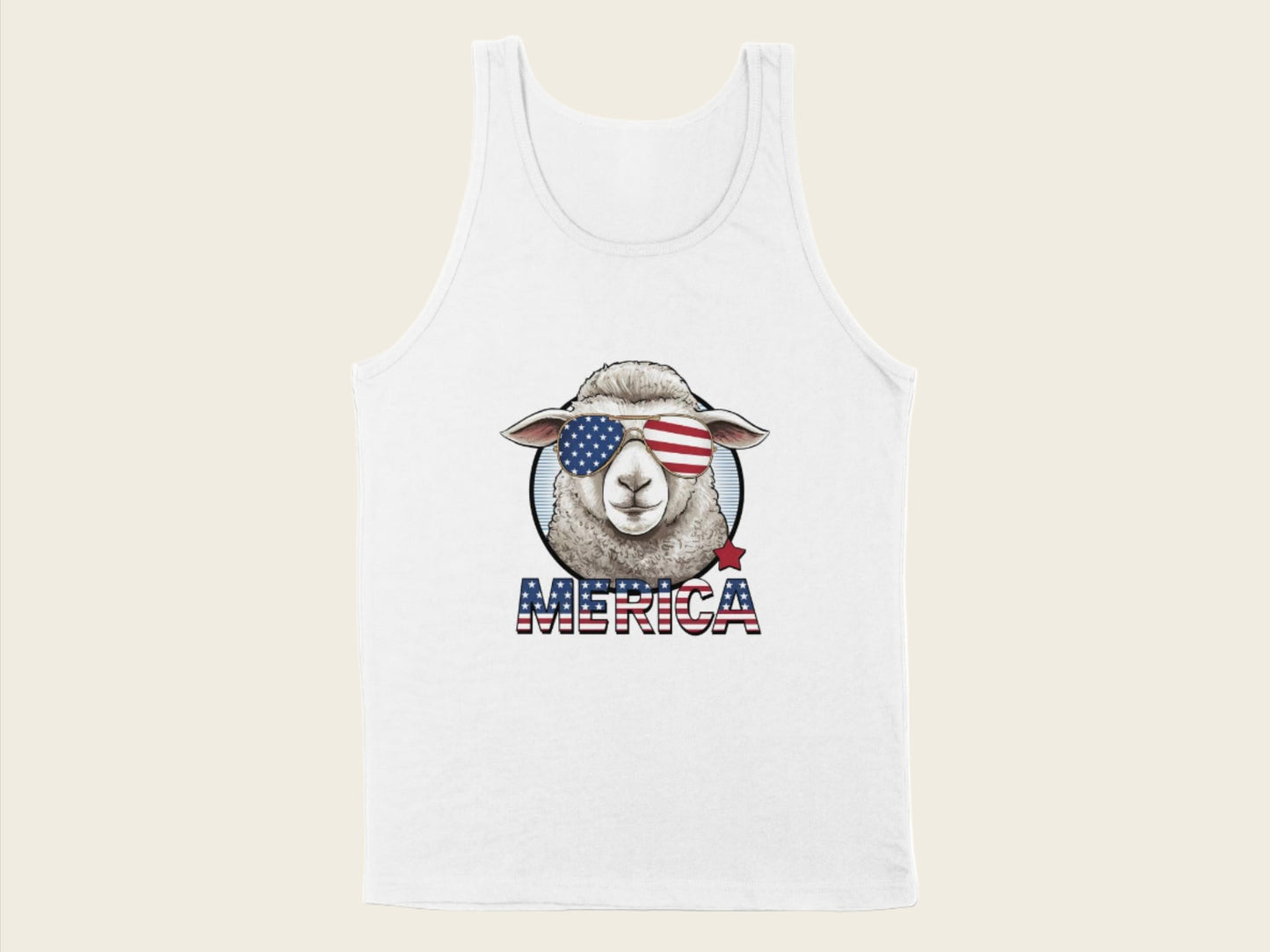 T-Shirt Adult Tank Top / S / White Patriotic Sheep with Sunglasses Shirt