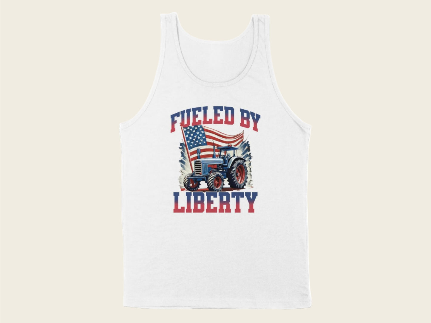 T-Shirt Adult Tank Top / S / White Patriotic Tractor with American Flag Shirt