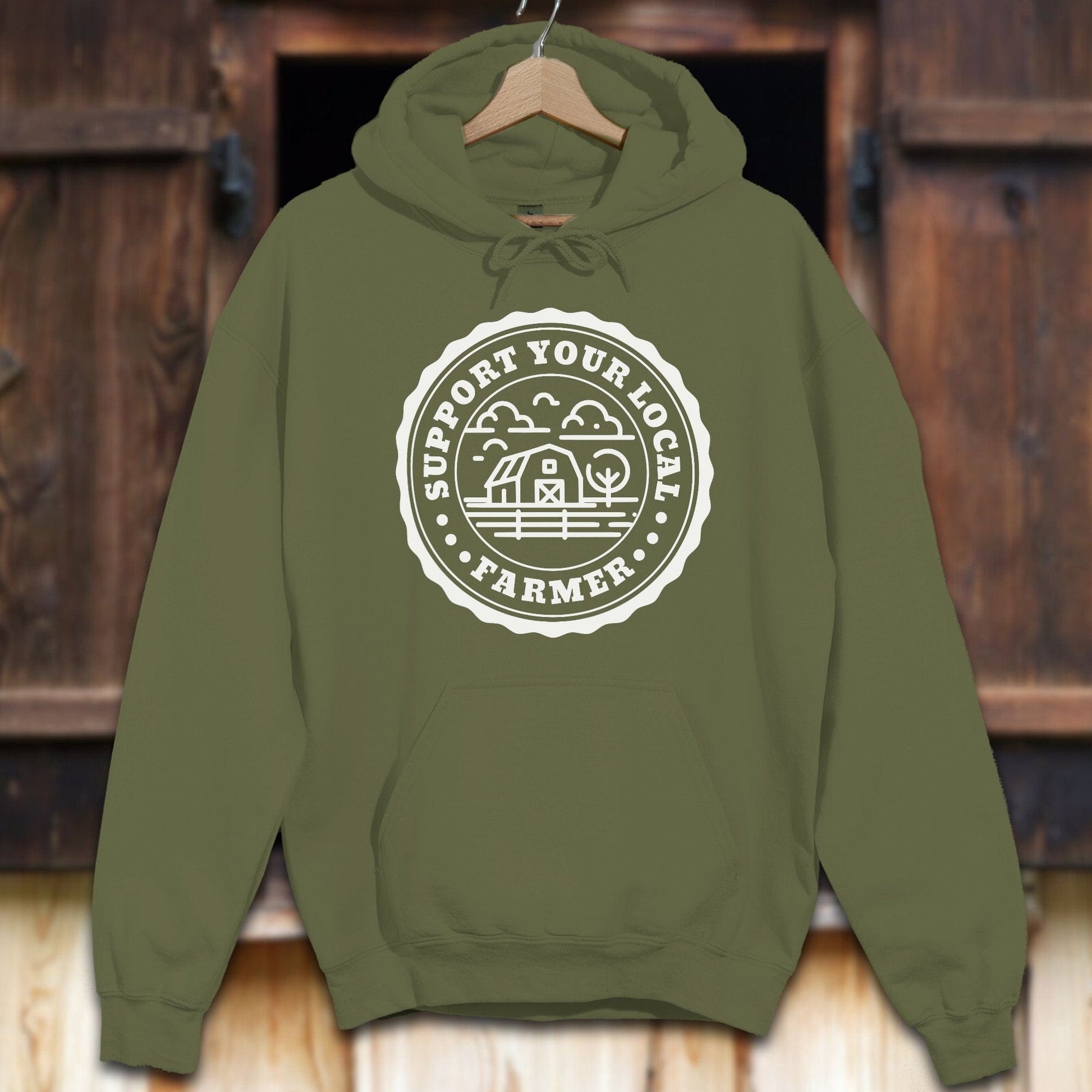 Unisex Hoodie Adult Hoodie / Military Green / S Support Your Local Farmer Hoodie