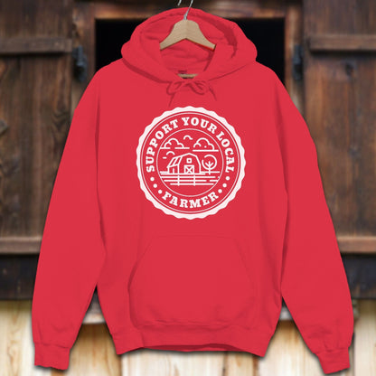 Unisex Hoodie Adult Hoodie / Red / S Support Your Local Farmer Hoodie