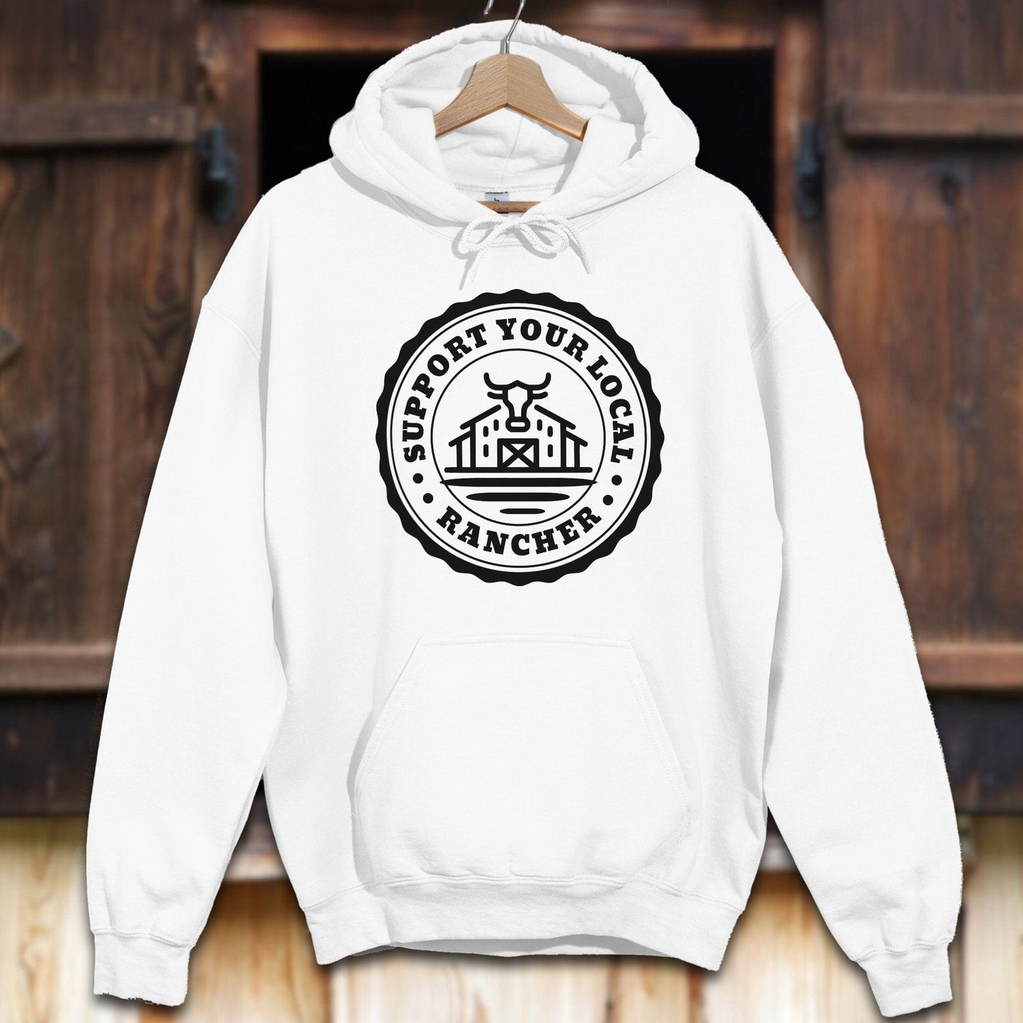 Unisex Hoodie Adult Hoodie / White / S Support Your Local Rancher Hoodie