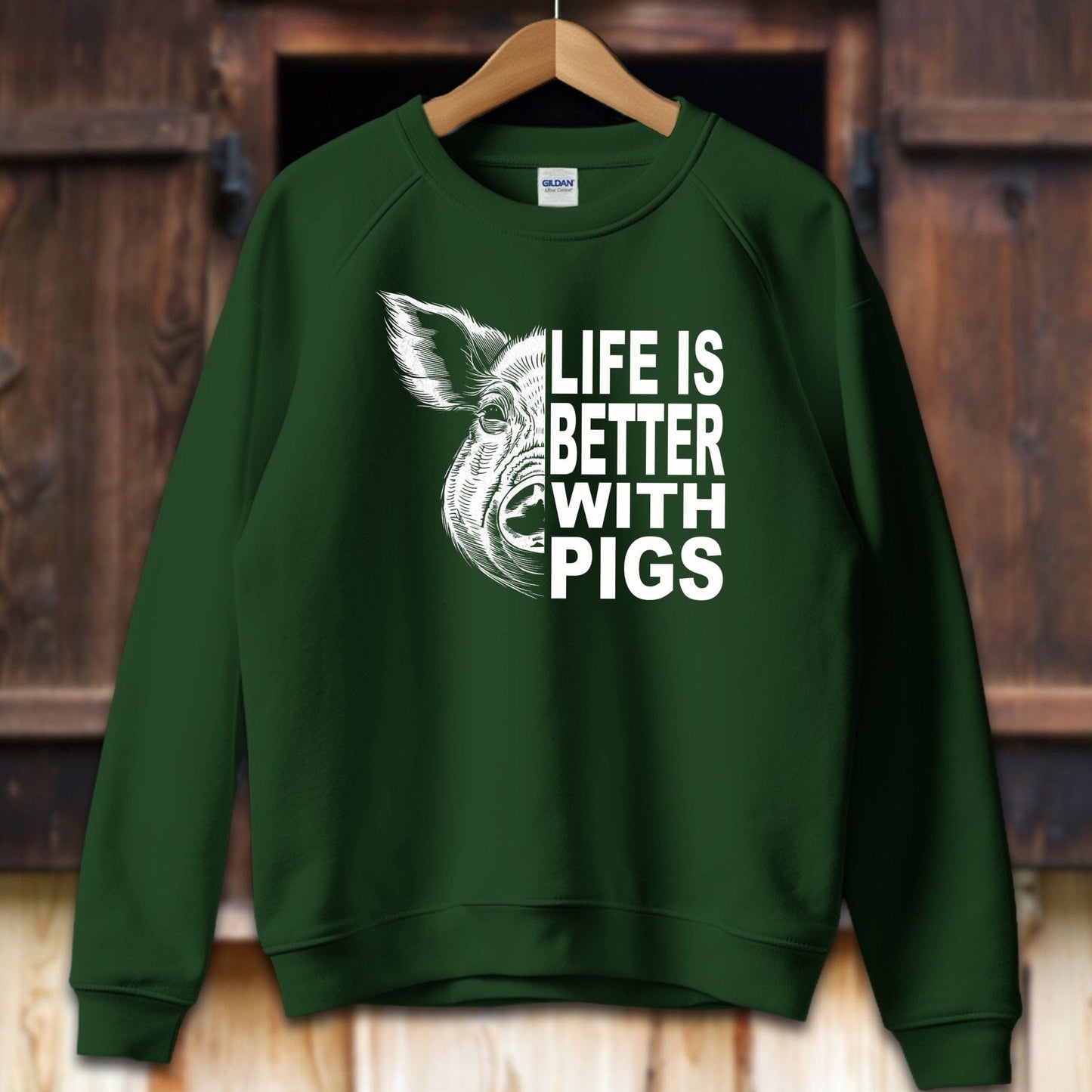 Unisex Shirt Adult Sweatshirt / S / Forest Green Life is Better with Pigs Shirt