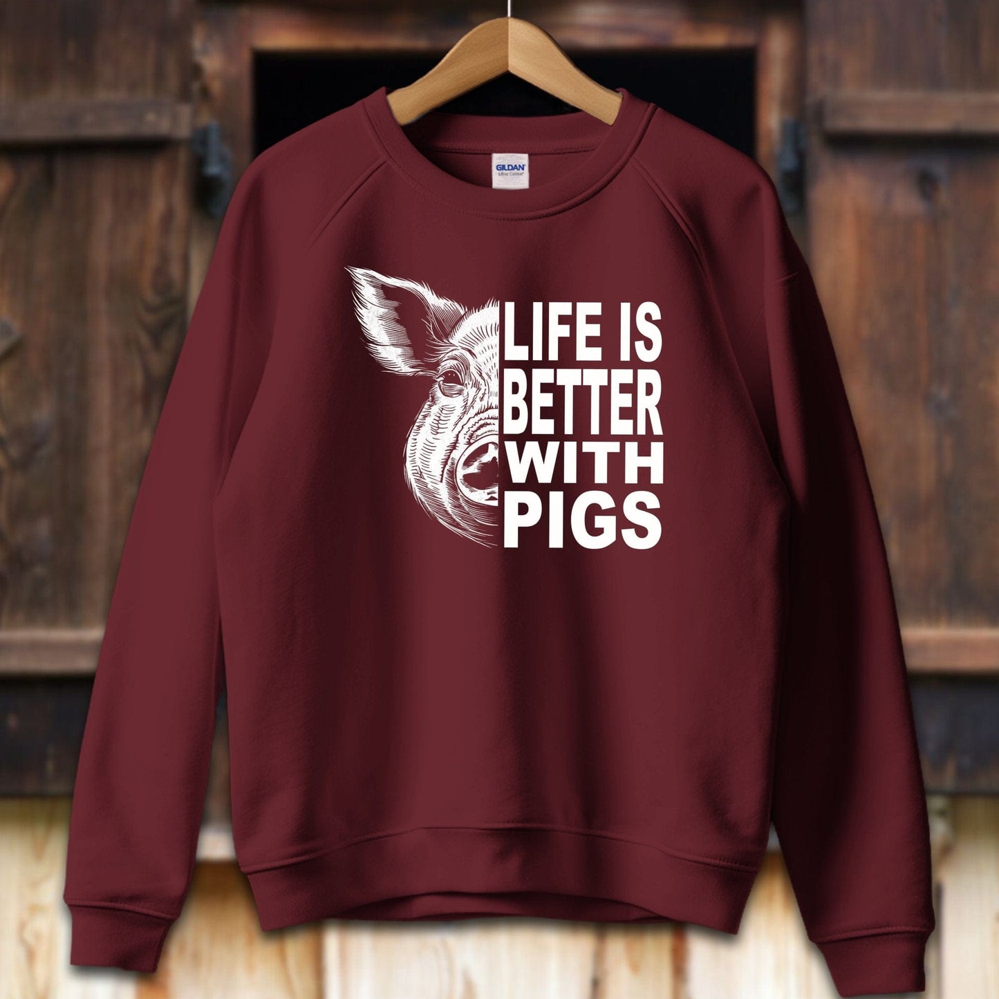 Unisex Shirt Adult Sweatshirt / S / Maroon Life is Better with Pigs Shirt