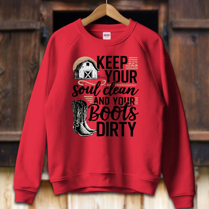 Unisex Shirt Adult Sweatshirt / S / Red Clean Soul and Dirty Boots Shirt