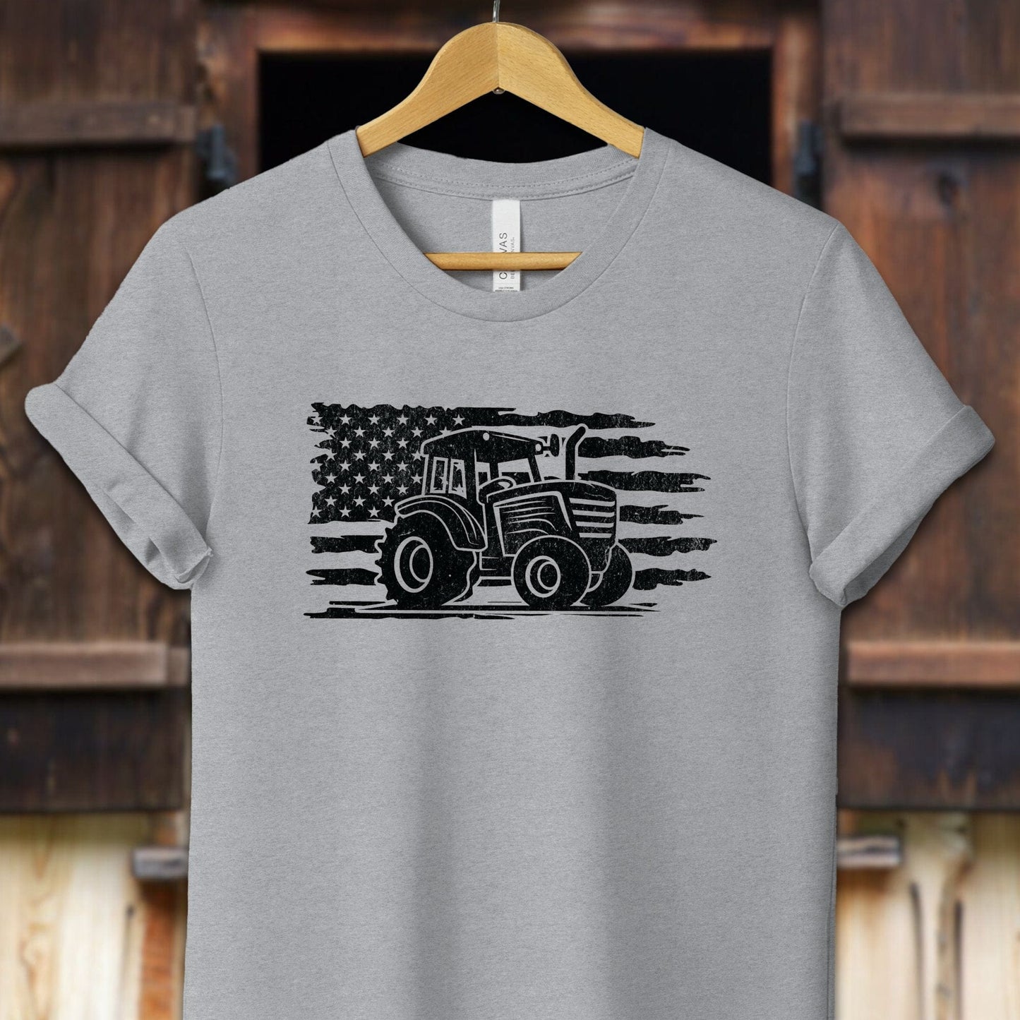 Unisex Shirt Adult T-Shirt / XS / Athletic Heather Vintage American Flag Tractor Shirt