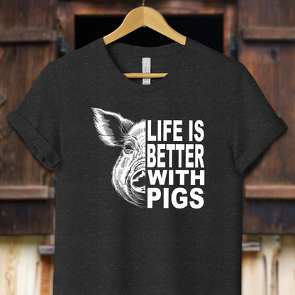 Unisex Shirt Adult T-Shirt / XS / Black Heather Life is Better with Pigs Shirt