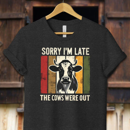 Unisex Shirt Adult T-Shirt / XS / Black Heather Sorry I'm Late Cows Were Out Shirt