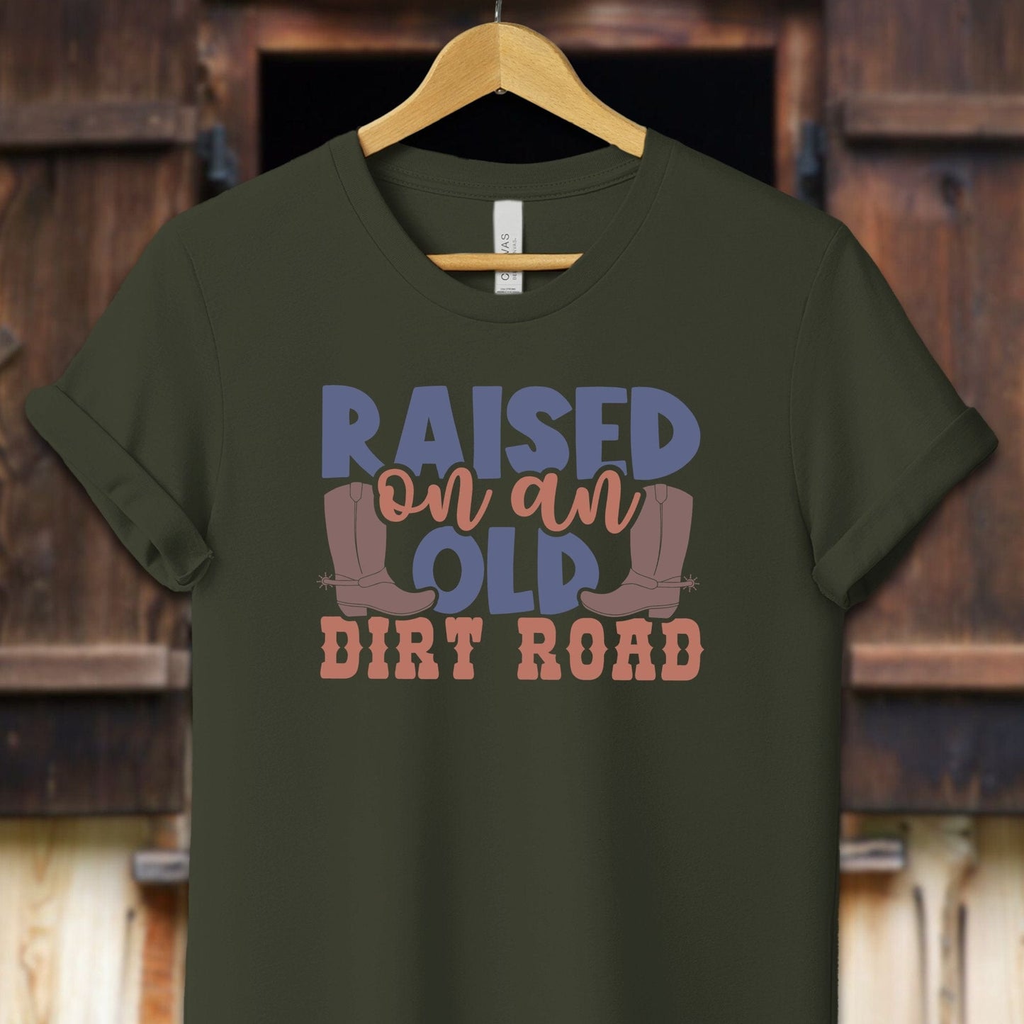 Unisex Shirt Adult T-Shirt / XS / Dark Olive Raised on an Old Dirt Road Shirt