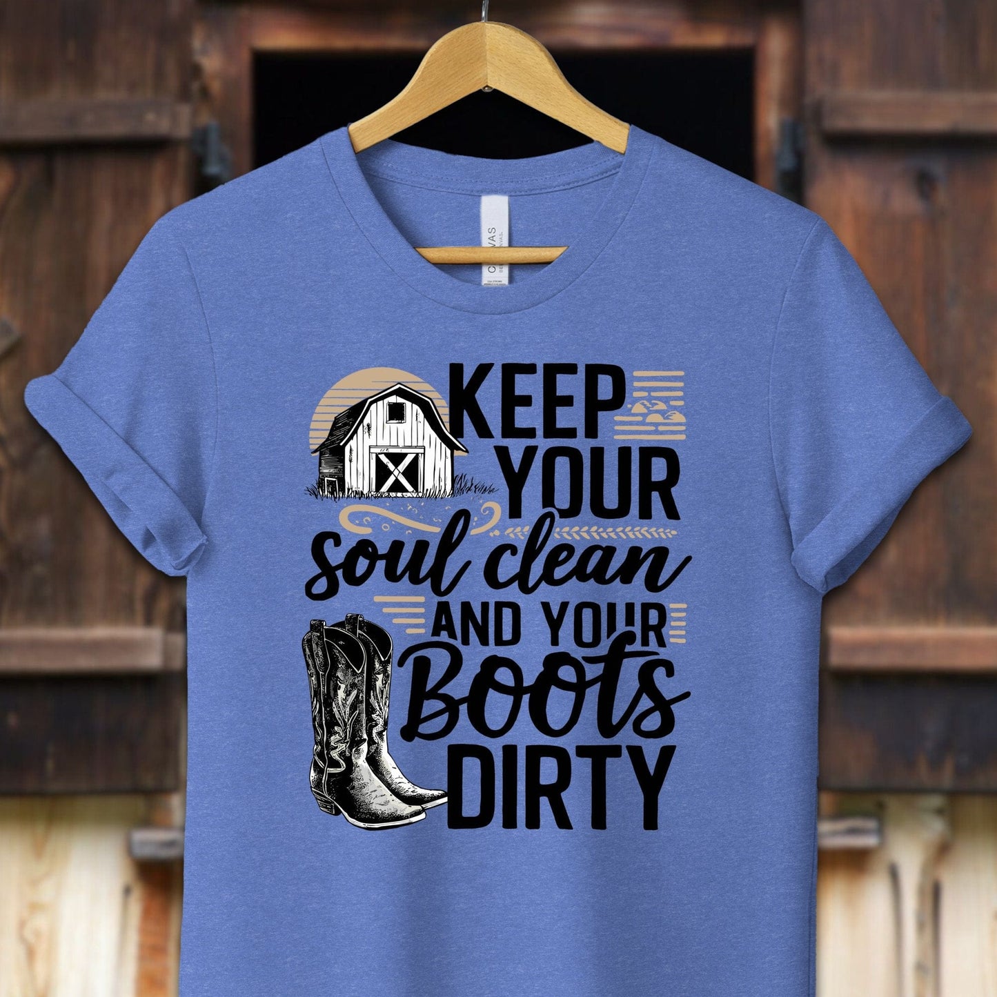 Unisex Shirt Adult T-Shirt / XS / Heather Columbia Blue Clean Soul and Dirty Boots Shirt