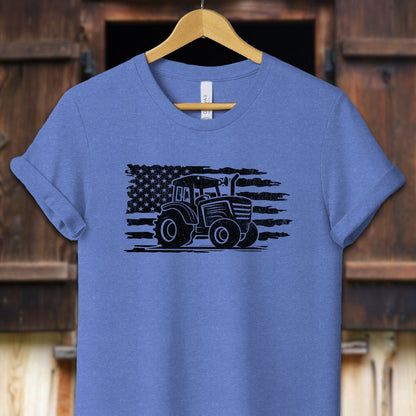 Unisex Shirt Adult T-Shirt / XS / Heather Columbia Blue Vintage American Flag Tractor Shirt