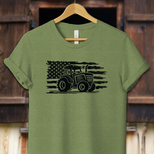 Unisex Shirt Adult T-Shirt / XS / Heather Green Vintage American Flag Tractor Shirt