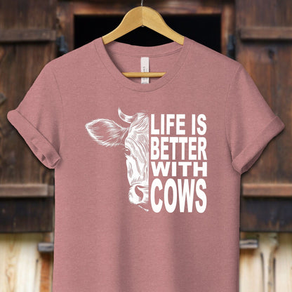 Unisex Shirt Adult T-Shirt / XS / Heather Mauve Life Is Better With Cows Shirt