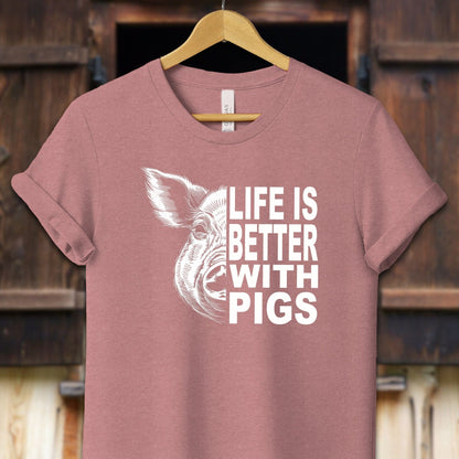 Unisex Shirt Adult T-Shirt / XS / Heather Mauve Life is Better with Pigs Shirt