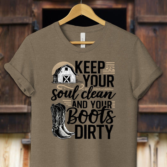 Unisex Shirt Adult T-Shirt / XS / Heather Olive Clean Soul and Dirty Boots Shirt