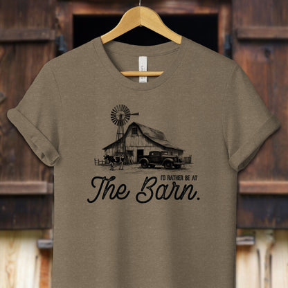 Unisex Shirt Adult T-Shirt / XS / Heather Olive I'd Rather Be At The Barn Shirt